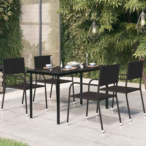 Garten Esstisch Schwarz 140x70x74 cm Stahl und Glas