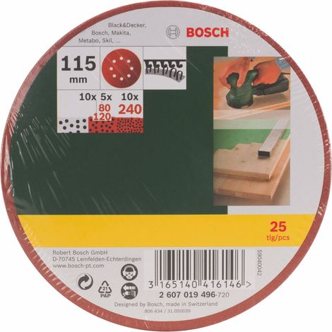 Lot de feuilles abrasives pour Ponceuse excentrique Grain 80-140 115 mm 25 pièces (1/4)