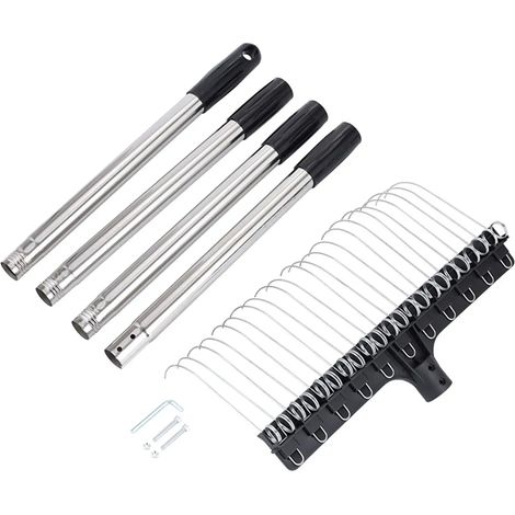 Râteau à gazon en métal extensible de 98 à 160 cm, à dents larges en acier et long manche, idéal pour ramasser l'herbe, les feuilles, les arbustes et les débris végétaux. (1/5)