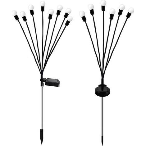 Lampadaire Solaire Luciole - 8 LED - Étanche IP65 - Pour Allée Jardin Cour Patio - Lot de 2 (1/5)
