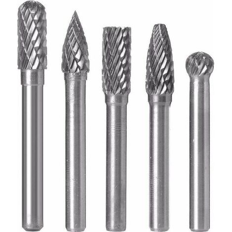 Foret à métaux pour perceuse 5pcs Fraises rotatives en carbure de tungstène à double coupe, lime rotative à tige de 6 8 mm pour ponceuse à perceuse électrique, fraise rotative cylindrique pour la gra (1/5)