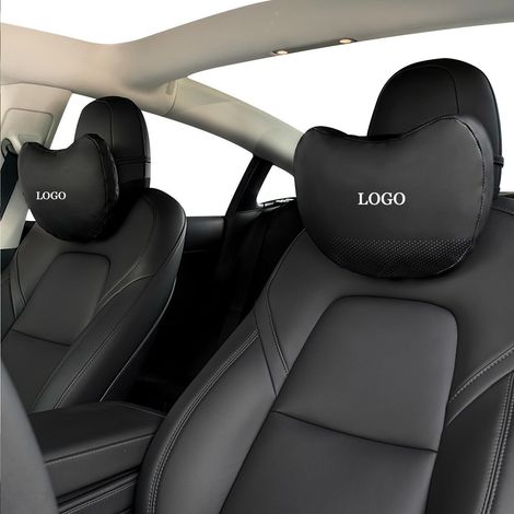 Kopfstützenkissen 2er-Pack für Tesla Model 3/Y/S/X, echtes Nappaleder, schwarz (1/5)