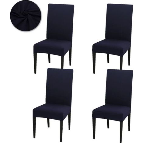 Ensemble de 4 housses de chaise, housses de chaise de salle à manger extensibles universelles, housses de chaise pour mariage, fête à la maison, bleu foncé (1/5)