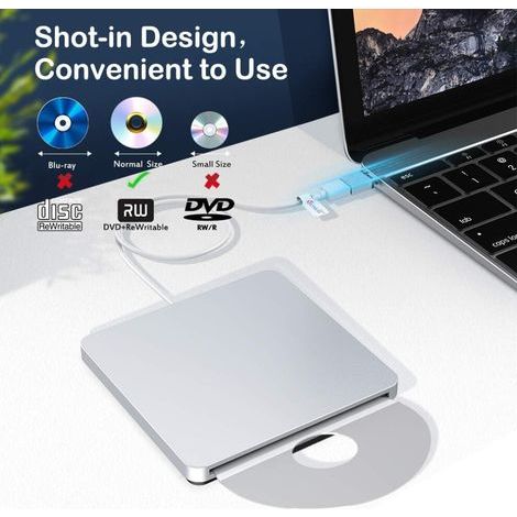 Lecteur optique externe en alliage d'aluminium, compatible avec les ordinateurs portables et de bureau, doté d'une interface USB-C plug-and-play, prenant en charge la lecture et l'écriture à haute vit (1/4)