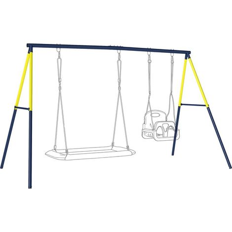 Balançoire portique pour enfant avec double balançoire cadre en acier, pour 3-8 ans, 260x160x178cm bleu (1/5)