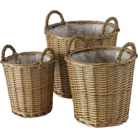 Cesto per piante fioriere vasi per fiori fatti a mano vasi per piante soggiorno, legno salice marrone, tondo, set di 3,  Boltze 2010749