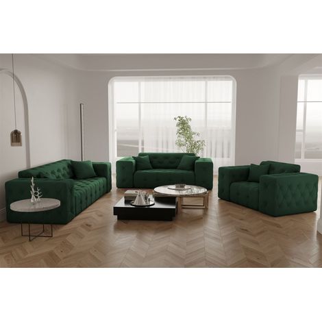 Sofaset Designersofa CHANTAL 3-2-1 in Stoff Opera Velvet Grün (1/5)
