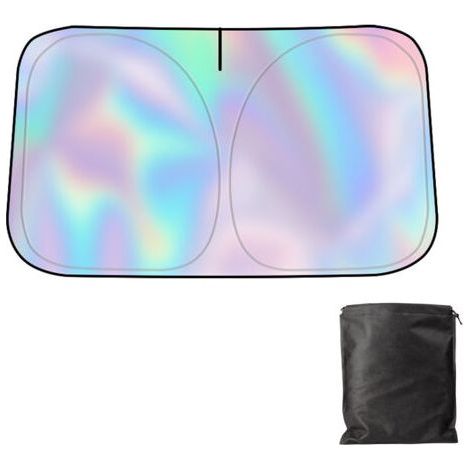Pare-Soleil Voiture Pare-Brise Avant, Soleil Pliable Pare Soleil pour Voiture Anti UV Isolation La Chaleur,Pare-soleil de voiture laser titane argent parasol/petit (1/5)