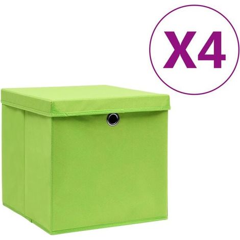 Boîtes de rangement avec couvercles, lot de 4, 28 x 28 x 28 cm, vertes (1/5)