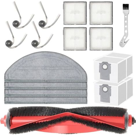 Accessoires pour Roborock Q10 S5 / Q10 S5+ rechange aspirateur, 1 brosse principale,4 chiffons de lavettes,2 sacs à poussière 4 brosses latérales,4 filtres (1/5)
