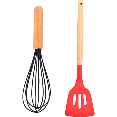Ensemble Ustensiles Cuisine Bois - Resistance Chaleur Anti-Rayures - Pour Casseroles Antiadhesives - Lot De 2 (1/5)