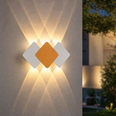 Applique murale LED étanche en aluminium, design géométrique lumineux haut et bas, idéale pour extérieur jardin, intérieur salon et chambre (1/4)