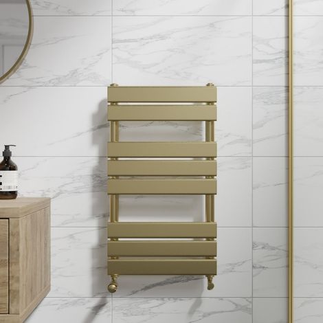 Duratherm Brushed Brass Flat Panel Heated Towel Rail Bathroom Radiator 800 x 450mm
