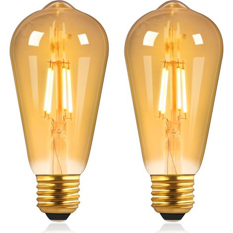 Ampoule LED Edison vintage à intensité variable, ST64 blanc chaud 2700K, 220V, 4W (équivalent 40W), culot à vis E27 ambré, lot de 2