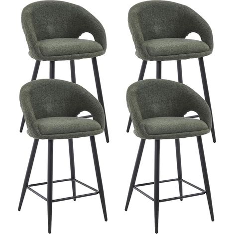 Wahson Barhocker 4er Set, Chenille Barstühle mit Rückenlehne, Gepolsterte Küchenhocker mit Metallgestell, Grün