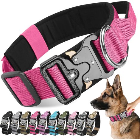 Collier pour Chien Tactique, Militaire Collier Réglable avec Poignée de Commande, Résistant et Confortable Collier pour Chiens de Taille Moyenne Grand Entraînement (Rose Rouge, M) (1/5)