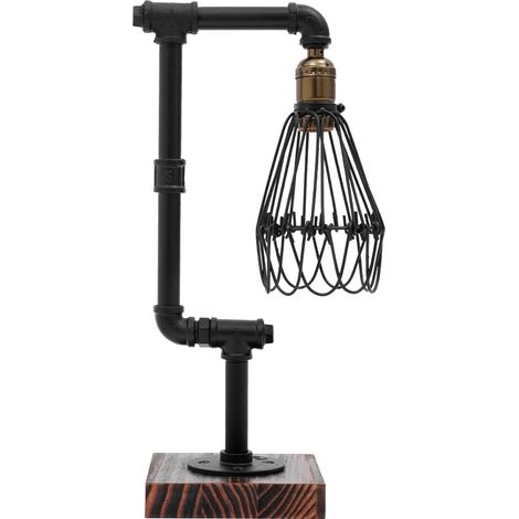 Lampe de table en forme de tuyau d'eau - Lampe de bureau industrielle vintage E27 en métal, style steampunk, fer rouillé, idéale pour chambre ou salon (18 15 46 cm) (1/5)