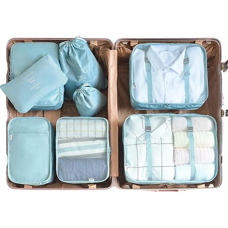 Cubos organizadores de viaje, nailon ligero, diseño impermeable, 8 unidades. (1/2)