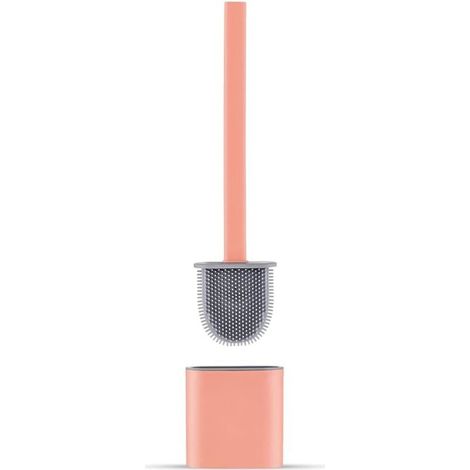 Flache Silikon-Toilettenbürste mit Halter, tropffrei, antibakteriell, belüftet, schnelltrocknend und geruchsneutral, zur Wand- oder Bodenmontage, für Bad und WC, Rosa (1/4)