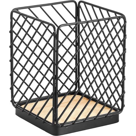 Porte-couverts Oslo - Noir - 106 mm x 140 mm - Acier - Éléments en bois