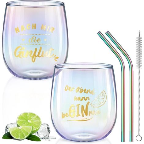 Glastal Gin Gläser 450ml 2er Set Bunt Weingläser Gin Sprüchen Cocktails (1/5)