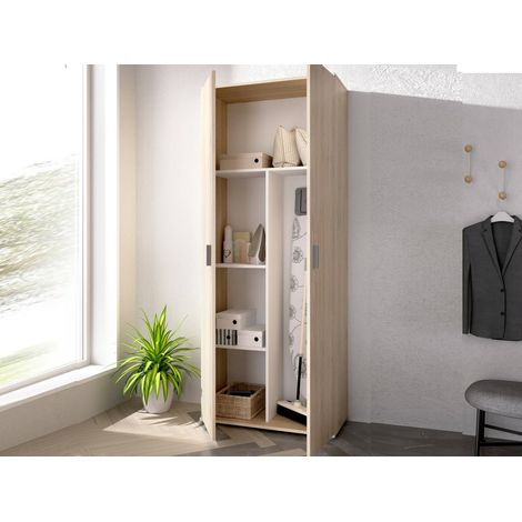 Dmora - Armadio multiuso Forcola, Mobile multifunzione portascope, Guardaroba a 2 ante, 78x35h190 cm, Rovere, con imballo rinforzato