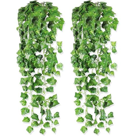 Lierre Artificiel Plantes Suspendues Artificielles Faux Feuille Verte Fausse Plante Tombante Interieur Exterieur pour Jardin, Panier Suspendu, Couloir, Décoration Murale (1/5)