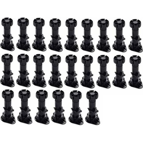 (60mm-80mm)24 Pièces Pieds D'Armoire Plastique,Pied de Meuble,Pied Réglable pour Meuble,Noir Pieds de Meuble Plastique avec Clip Fixation Base (1/4)