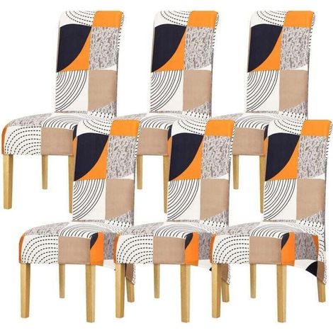 Enowelir Housse de Chaise à Dossier Haut XL Élasticité Imprimée Motif Carreaux pour Salle à Manger Banquet Hôtel Décoration Intérieure Lot de 6 (1/4)