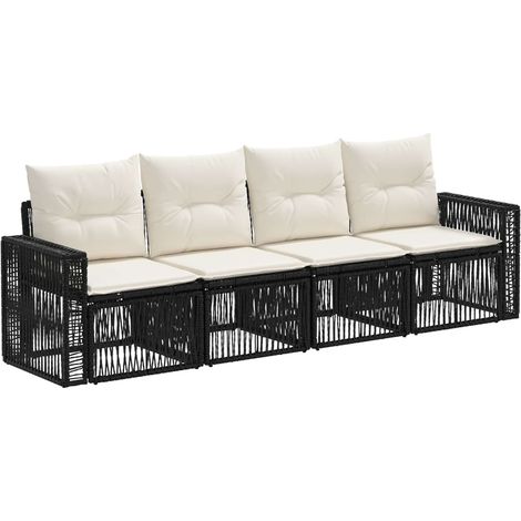 Gartensofa-set 4 pcs Schwarz und Cremeweiß Poly-Rattan vidaXL