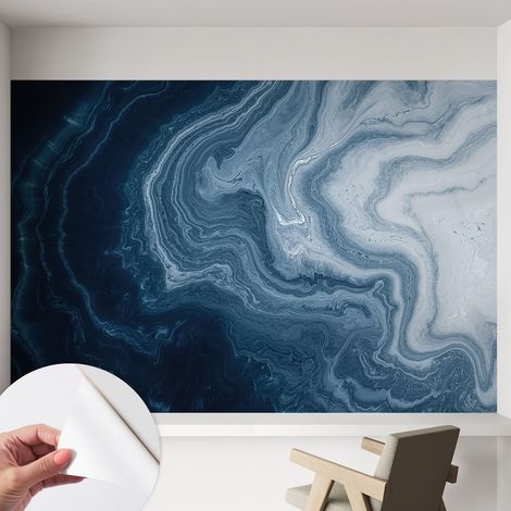 Papier peint autocollant Mural avec colle pour salon et chambre Décoration murale rapide Vagues bleues 152x104 cm (1/5)