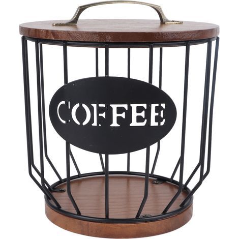 KIMISS Porte-filtre à café Rustique avec Couvercle, Panier de Rangement de Capsules de café Artisanal en Bois de Fer, Filtres Réutilisables de Grande capacité pour la Décoration du. (1/5)