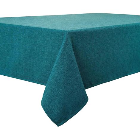 Nappe carrée 120x120 cm Turquoise, imperméable, aspect lin, lavable