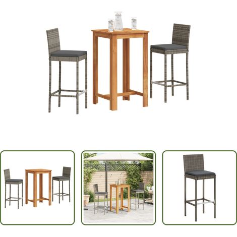 Tabouret de bar - Ensemble de bar de jardin 3 pcs gris bois massif acacia rotin (1/5)