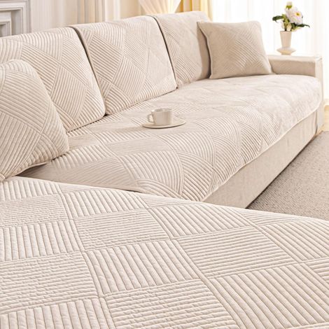 Housse de canapé universelle antidérapante et ultra extensible pour canapés 1/2/3/4 places et coussins d'angle, texture unie, housse de canapé pour salon beige 90×180 (1/5)