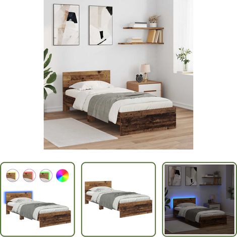Cadre de lit LED - Cadre de lit Bois Ancien 90 x 200 cm Bois d'ingénierie (1/5)