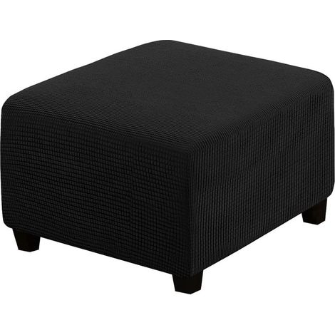 Housse de futon carrée, protection de meuble, avec bande élastique en bas, en tissu jacquard extensible à petits carrés (noir). (1/5)