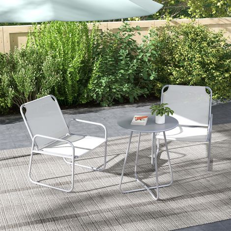 Ensemble de meubles de jardin en 3 pièces - 2 chaises avec housse en tissu respirant - gris clair - 1 table ronde Ø60 cm - Moderne