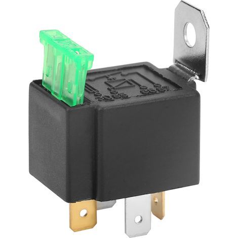 12V 30A 4-poliges DC-Relais, schwarz, mit Öffnerkontakt und Sicherungshalter (1/5)