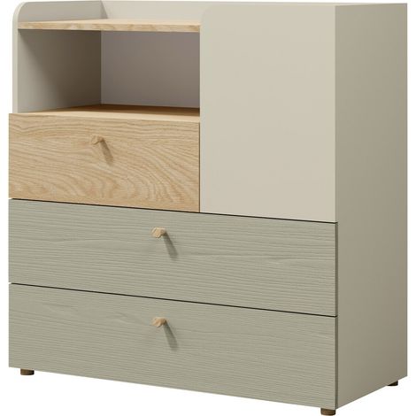 Commode Domcali 109, Gris + Chêne, Tiroirs et portes, Nombre de tiroirs: 3, 93x90x40cm (1/3)