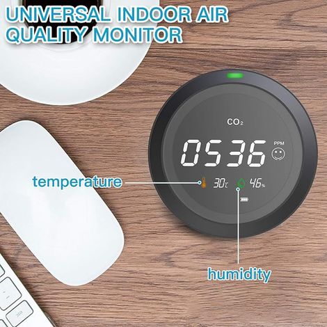 Détecteur CO2, Moniteur de Qualité de l'Air avec Écran LCD, Capteur NDIR, Température et Humidité,0-5000 PPM, pour Maison/Bureau/Salle de Sport/Voiture (1/4)