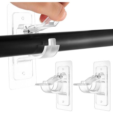 2 Stück – Gardinenstangenhalterung – Gardinenzubehör – Selbstklebende Befestigung, kein Bohren erforderlich – Verstellbar für Bad und Wohnzimmer – Transparent – 6 x 4 cm (1/5)
