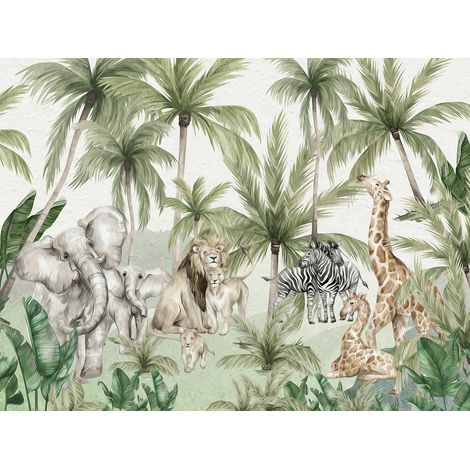 Papier peint panoramique Enfants - Animaux de la Jungle - 130 cm x 98 cm (1/2)