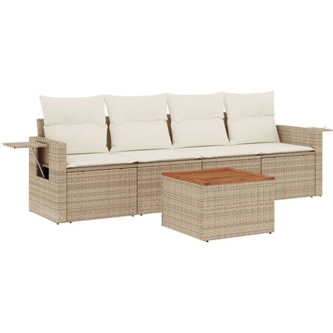 Maison Exclusive - Set Divano da Giardino 5 pz con Cuscini Beige in Polyrattan (1/5)
