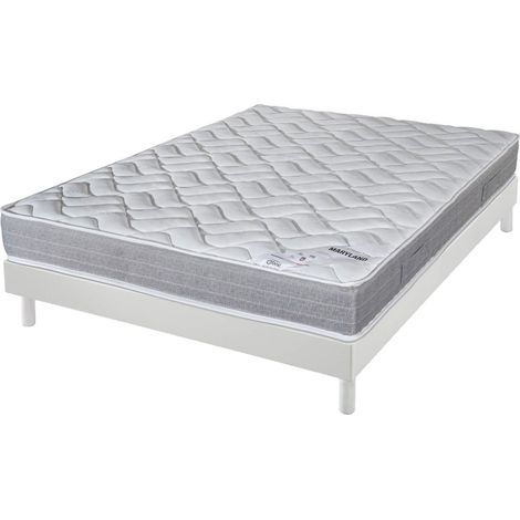 Matelas + sommier 140x190 Mousse - Maryland - Soutien ferme - Sommier démonté - Blanc (1/5)