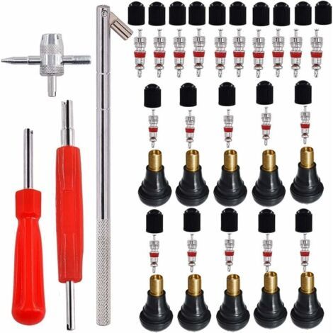 44 pièces ensemble d'outils de noyau de valve de pneu dissolvant de valve + noyau de valve de pneu + bouchons de valve + valves en caoutchouc TR412 + outils de valve, pour la réparation de pneus de mo (1/4)