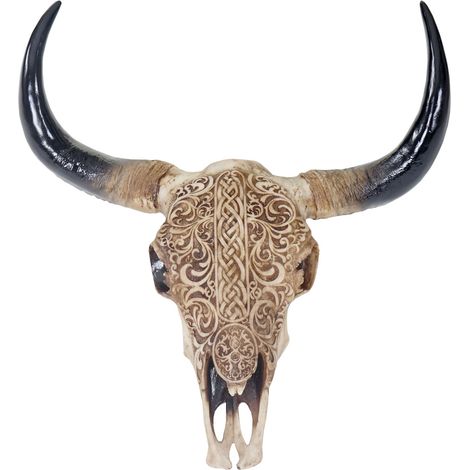 Crâne de taureau 65cm HWC-T454, tête avec longues cornes, polyrésine, trophée tribal, intérieur/plei (1/5)