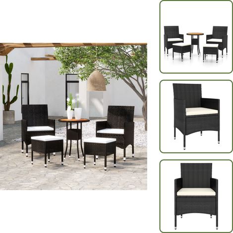 The Living Store Salon de jardin 5 pcs Résine tressée Noir - Ensemble Salon De Jardin - Mobilier De Jardin - Salon Extérieur - Table Basse - Chaises Pliantes