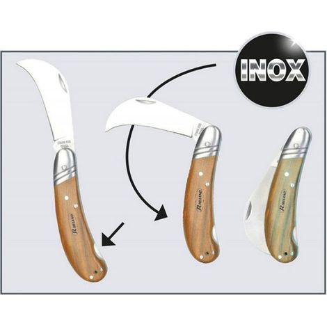 Couteau À Greffer - Lame Courbe En Acier Inoxydable HRC 52-54 - Poignée En Frêne Teinté - Verrouillage Par Cran De Sécurité - 1 Pièce (1/2)