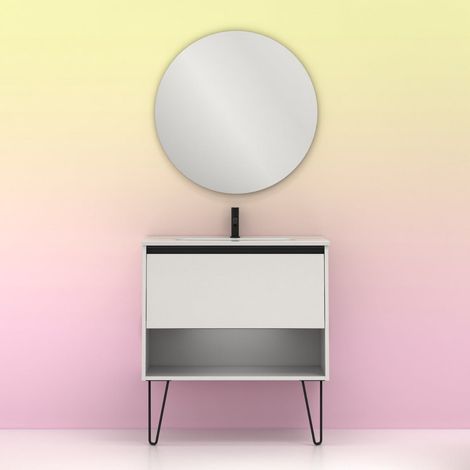 Meuble salle de bain simple vasque YOKO blanc brillant 80 cm Miroir non inclus (1/4)